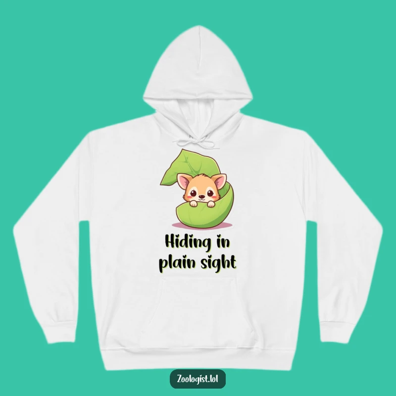 Funny Curious Animal Hoodie: Cozy Leaf Hideaway, Ultimate Gift for Nature Fans