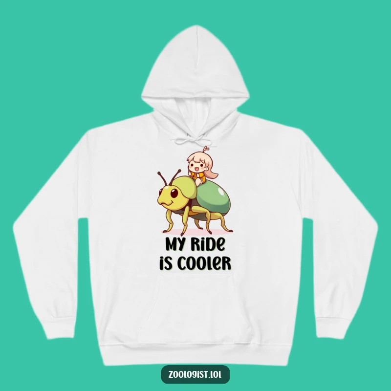 Funny Beetle Rider Hoodie: Cozy Character's Giant Insect Adventure Sweatshirt
