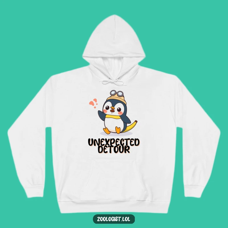 Cozy Funny Kawaii Penguin Zoologist Hoodie: Surprised Penguin, Banana Slip, Warm Gift