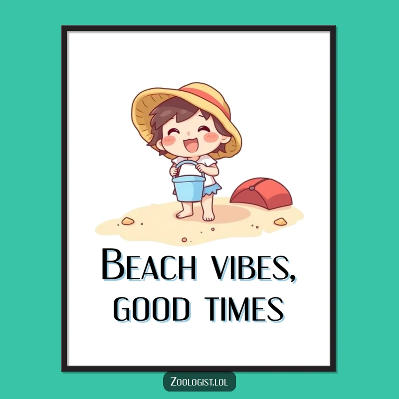 Free Printable Wall Art: Joyful Beach Character, Funny Downloadable Decor
