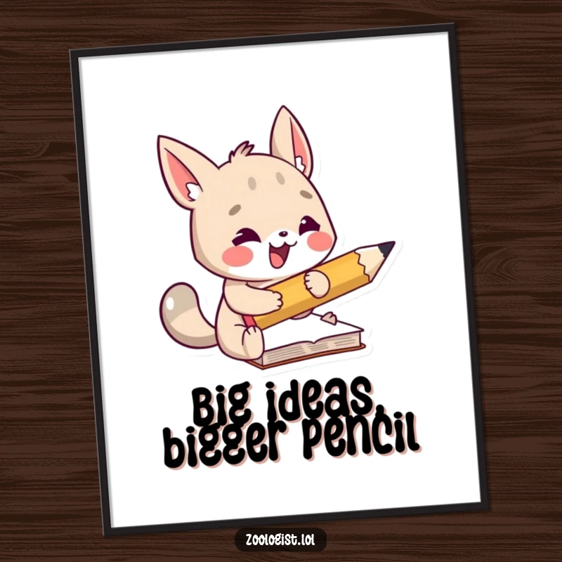 Funny Free Printable Wall Art: Animated animal intensely taking notes with a comically large pencil, adding humor.