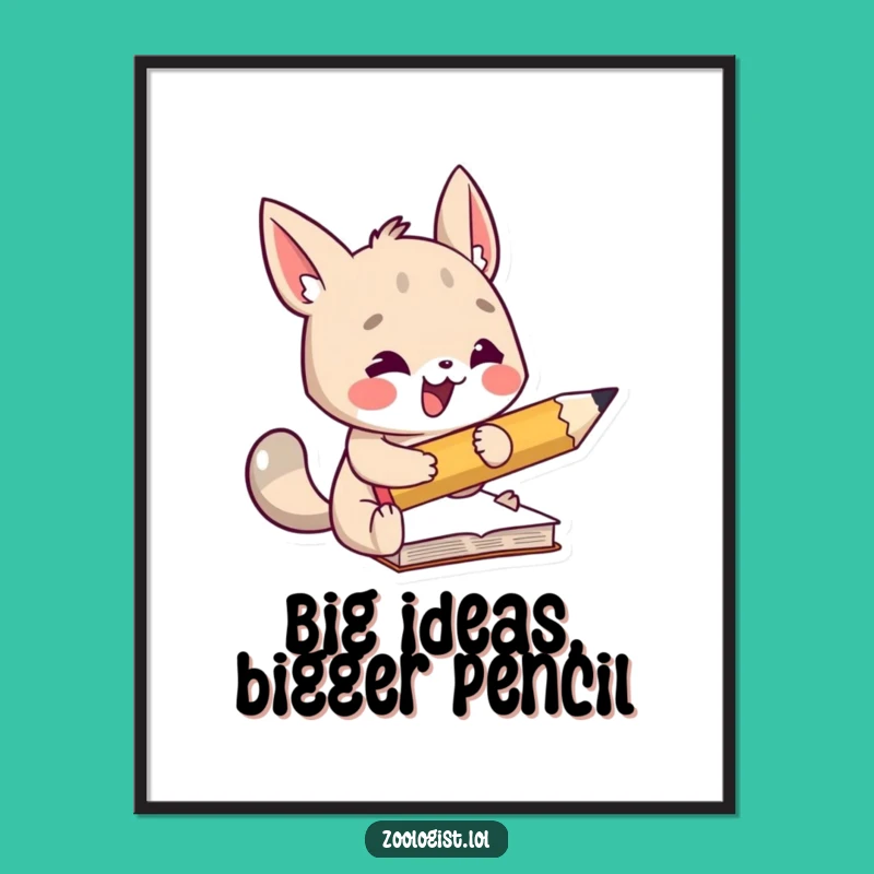 Free Printable Wall Art: Animal & Big Pencil - Funny Downloadable Art Gift