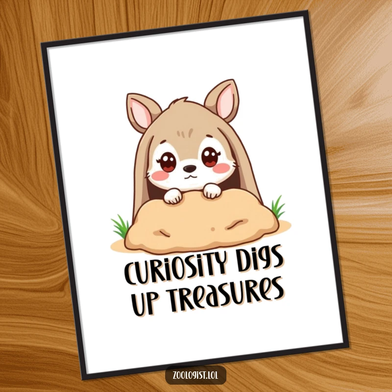 Funny Free Printable Wall Art: Cute animal character peering inquisitively into a burrow with a quizzical, curious expression.