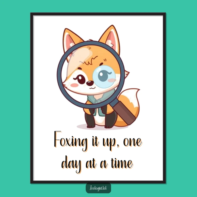 Free Printable Wall Art: Funny Fox Zoologist Magnifying Glass Humorous Downloadable Home Decor Gift