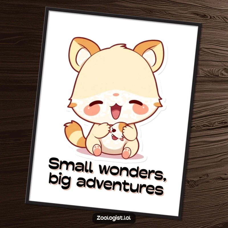 Funny Free Printable Wall Art of a cute animal excitedly examining a tiny creature, highlighting a moment of discovery.