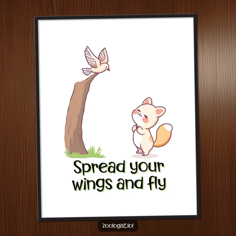 Funny Free Printable Wall Art of a cute animal joyfully observing a bird in flight, capturing a serene moment.