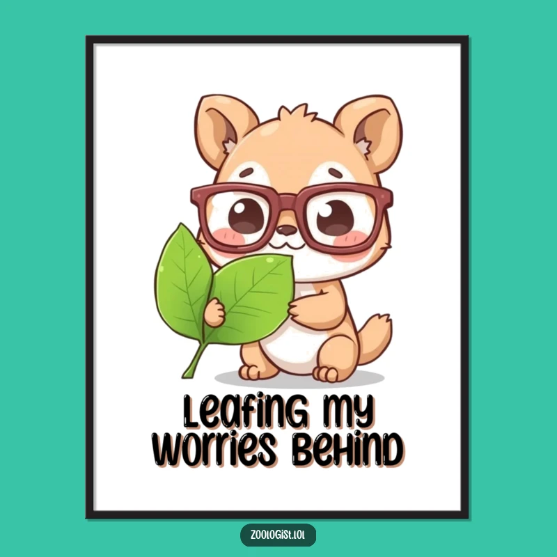 Free Printable Wall Art: Funny Glasses Animal Examining Leaf - Quirky Home Decor