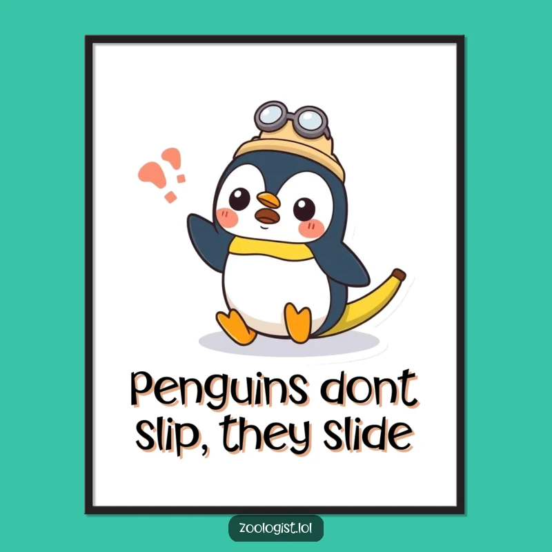 Free Printable Kawaii Penguin Zoologist Wall Art - Slipping Funny Downloadable Art Gift