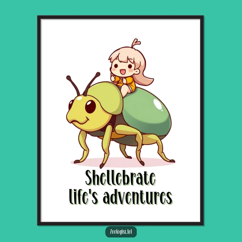 Free Printable Wall Art: Funny Beetle Ride Character, Humorous Downloadable Home Decor