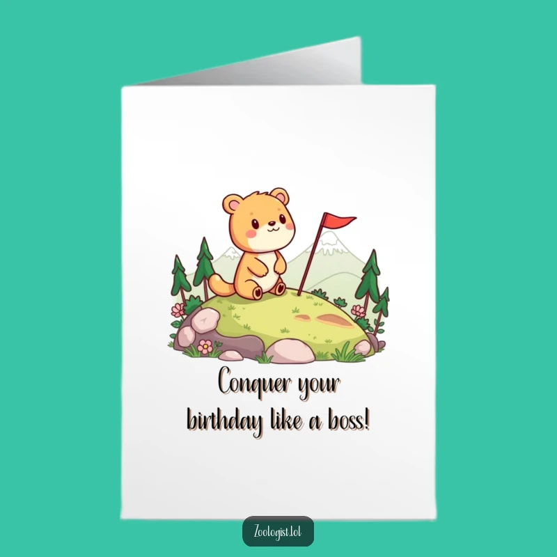 Free Printable Birthday Card: Cheerful Animal's Triumph Funny Downloadable Gift