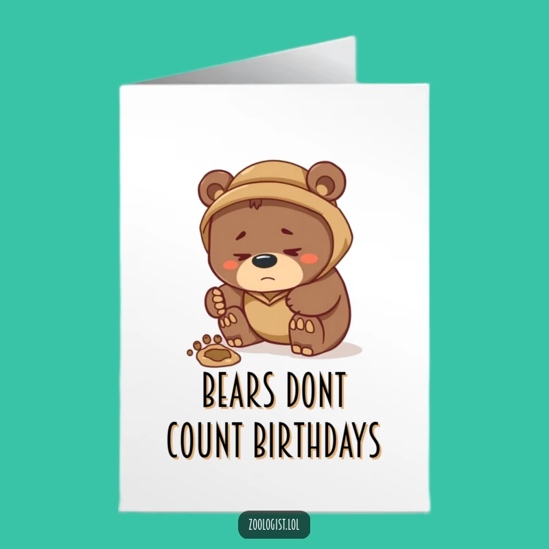 Free Printable Birthday Card: Funny Bear Zoologist Studying Tracks - Downloadable Gift