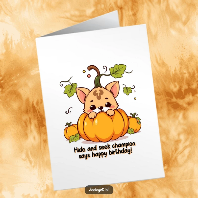Funny Free Printable Birthday Card: Mischievous animal peeking from behind a plant, ready to surprise.