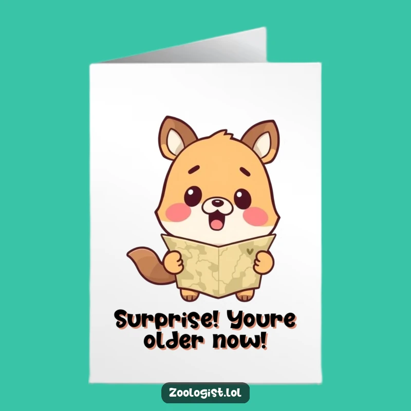 Free Printable Birthday Card: Surprised Animal Map Humor Downloadable Gift