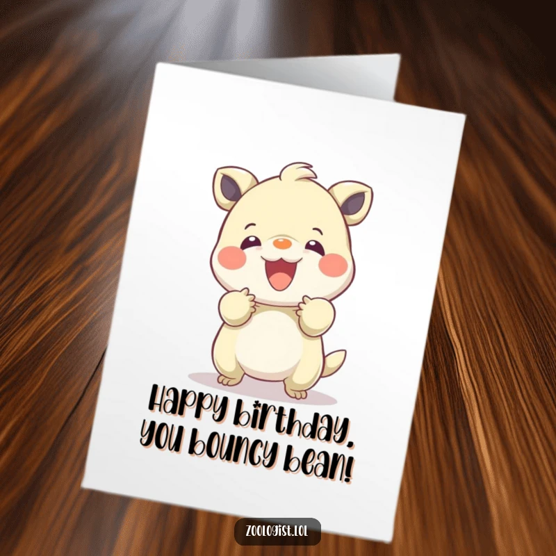 Funny Free Printable Birthday Card: A character gently tames a hyper, bouncing creature with soft hands, embodying patience and sweetness.