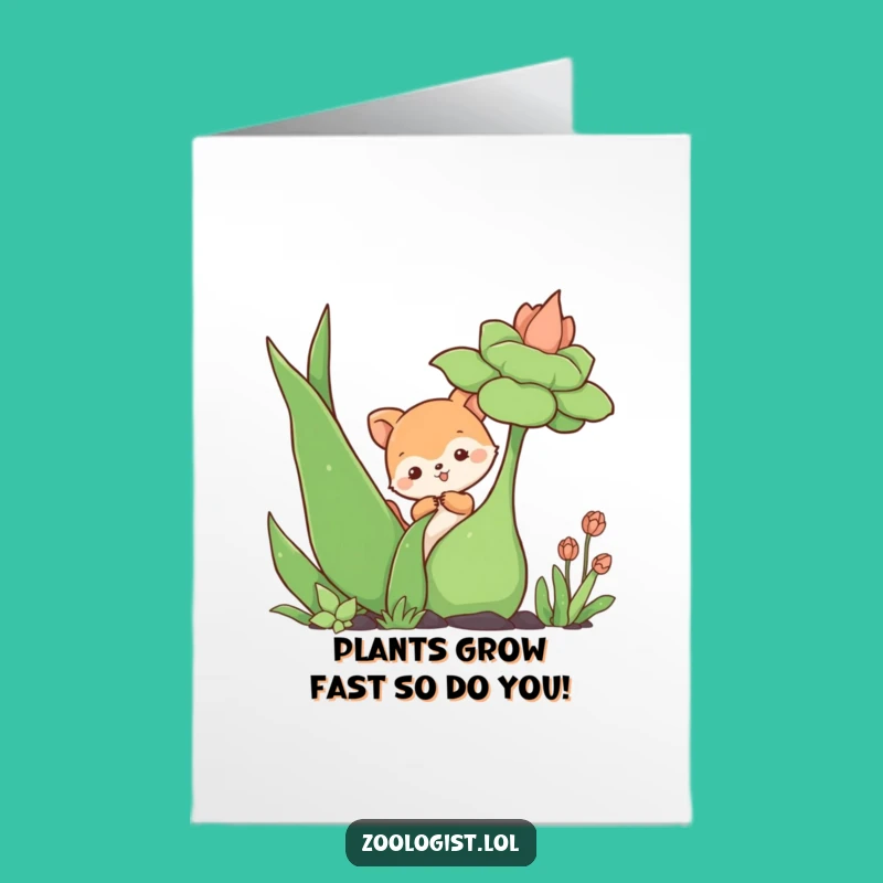 Free Printable Birthday Card: Funny Animal Poking Plant Humor Downloadable Gift