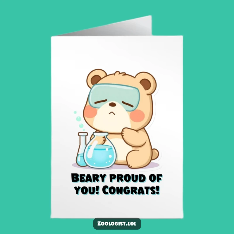 Free Printable Kawaii Bear Zoologist Congrats Card: Funny Downloadable Gift for Exhausted Achievers