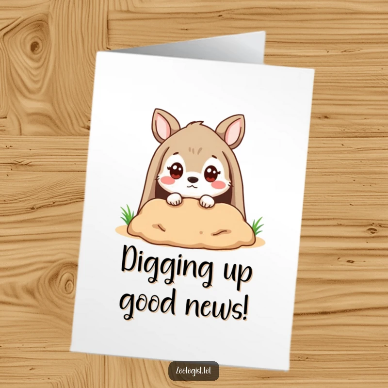 Funny Free Printable Congratulations Card: Cute animal character quizzically peering into a burrow, celebrating a new find.