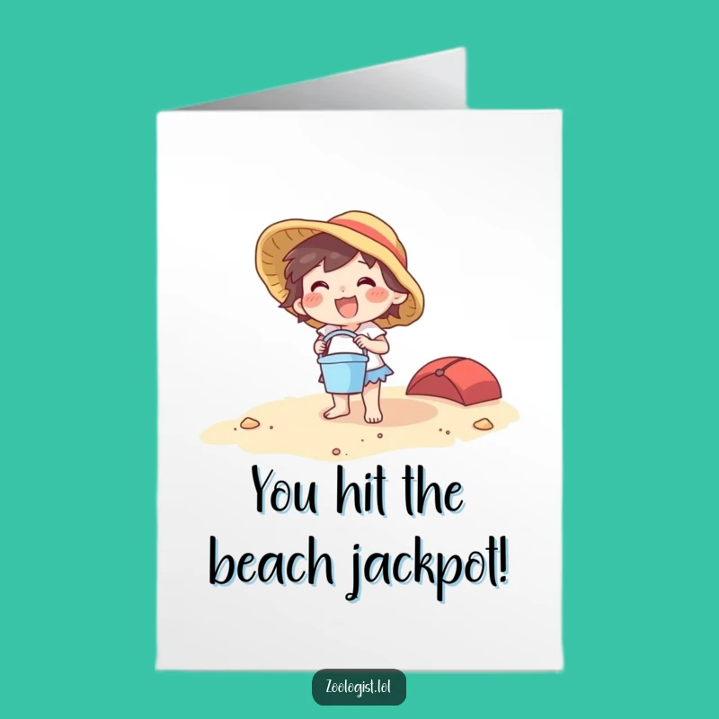 Free Printable Beach Congrats Card: Joyful Character, New Adventures Await