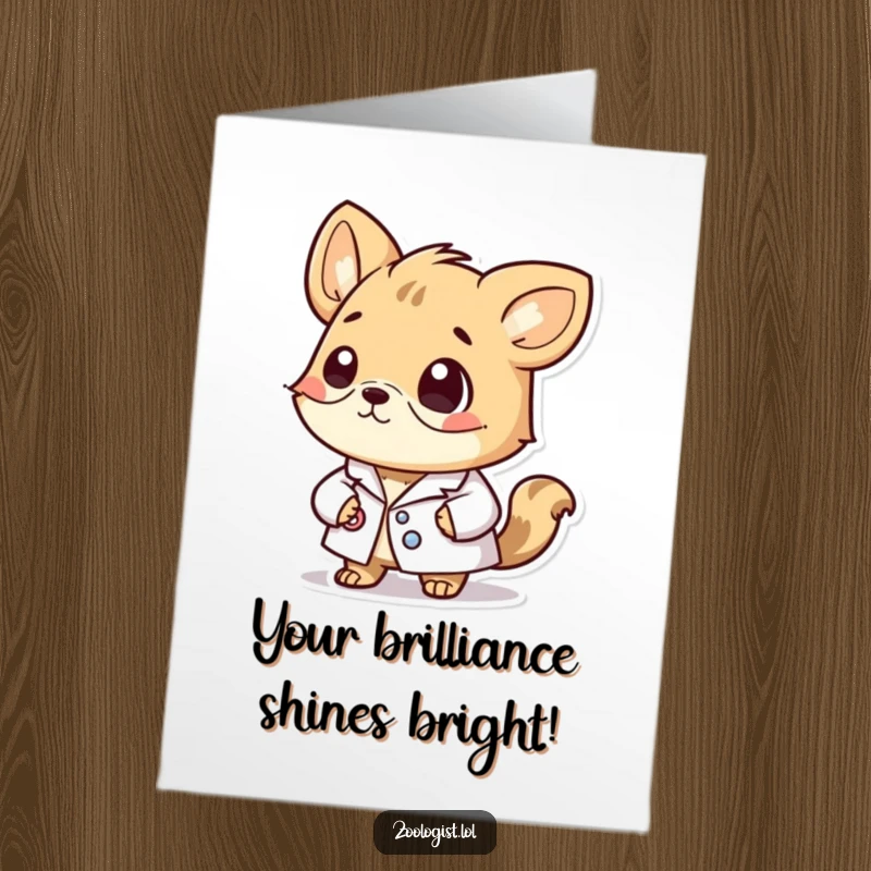 Funny Free Printable Congrats Card: A cute animal scientist in a lab coat contemplating success, offering a brilliant congratulations, a great DIY gift.