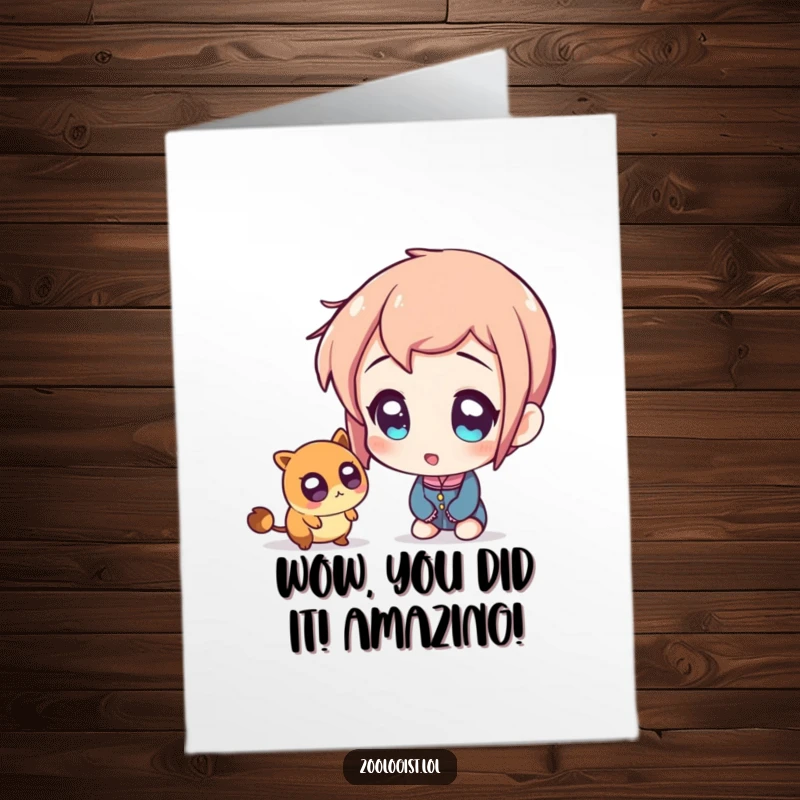 Free Printable Congratulations Card: Amazed character marvels at a speck, a quirky and funny downloadable gift.