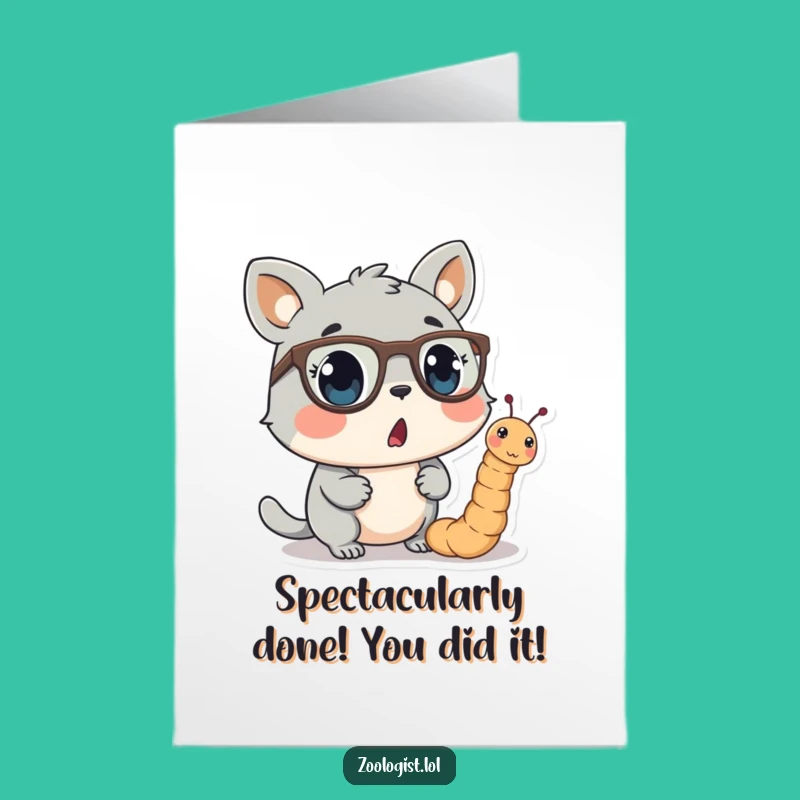 Free Printable Congrats Card: Surprised Animal Worm Spectacles Funny Downloadable Gift