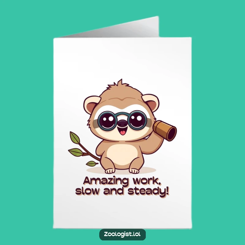 Free Printable Kawaii Sloth Zoologist Congrats Card - Amazed & Binoculars Funny Downloadable Gift