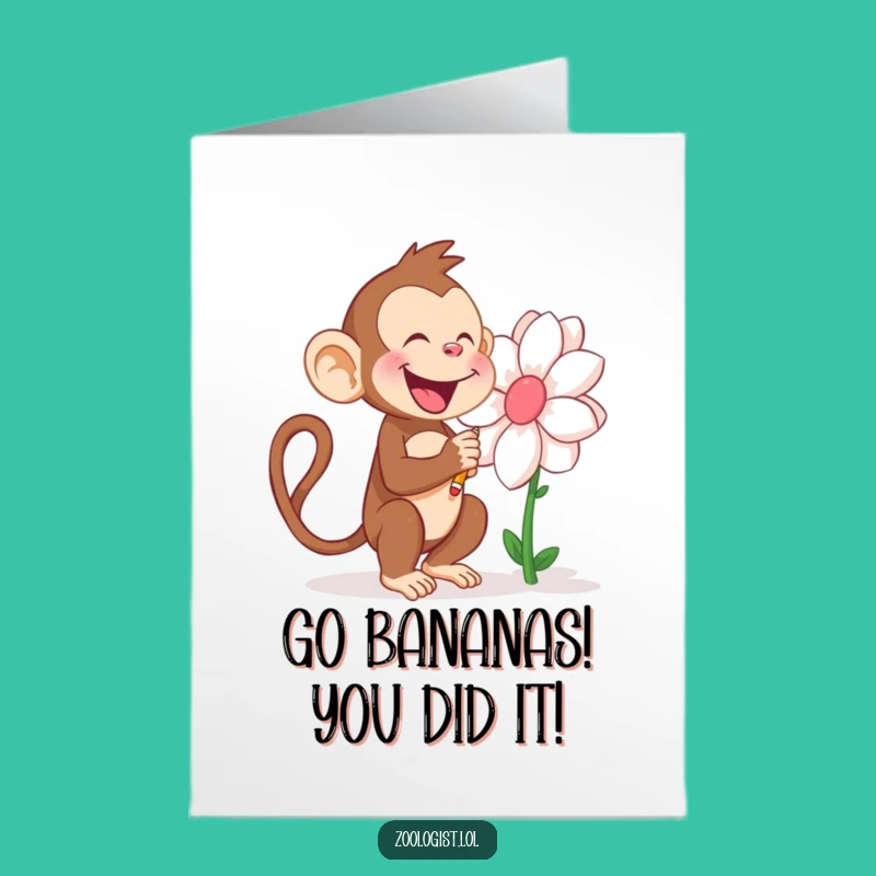 Free Printable Congrats Card: Monkey Artist & Flower - Funny Downloadable Gift Idea