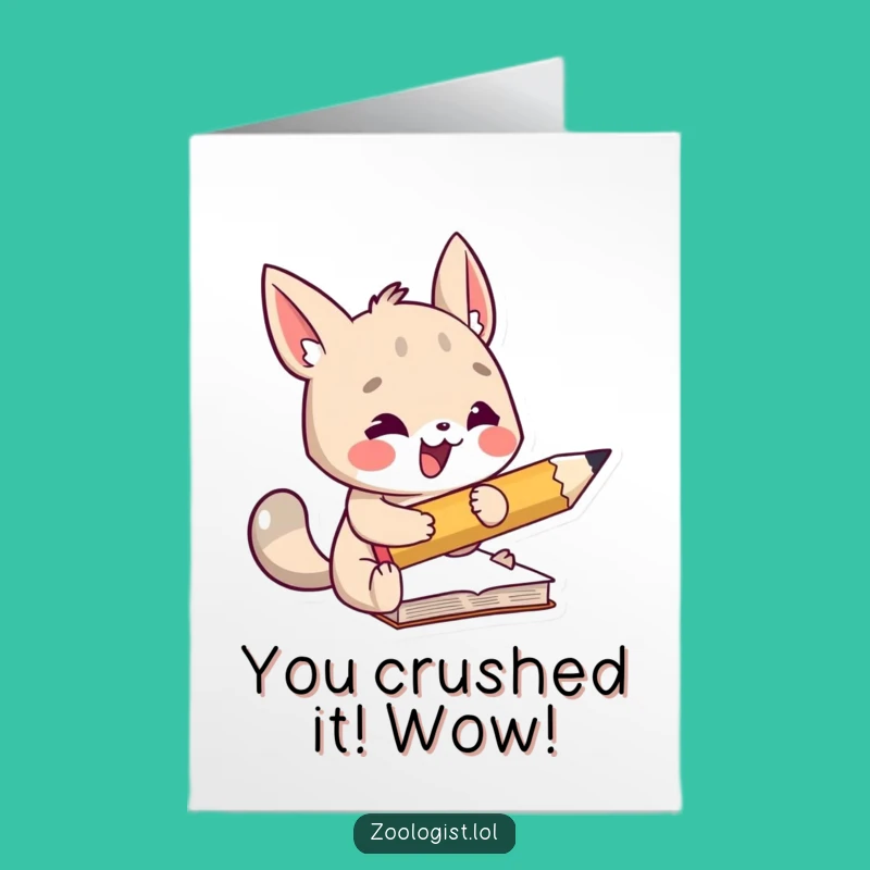 Free Printable Congrats Card: Animal & Big Pencil - Funny Downloadable Gift