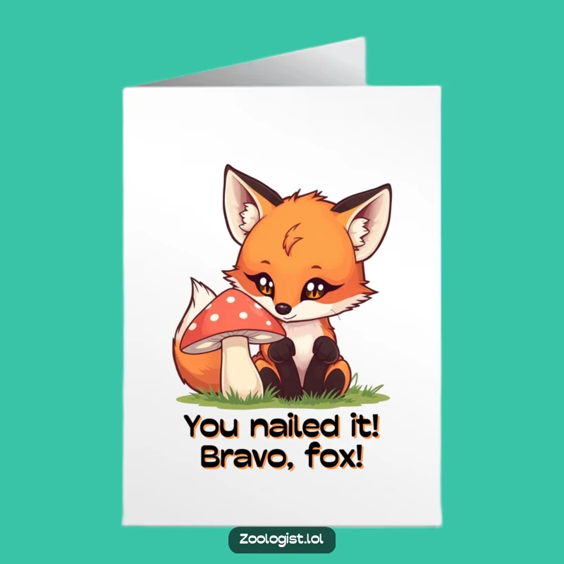 Free Printable Congrats Card: Curious Fox & Mushroom - Funny Downloadable Gift Idea