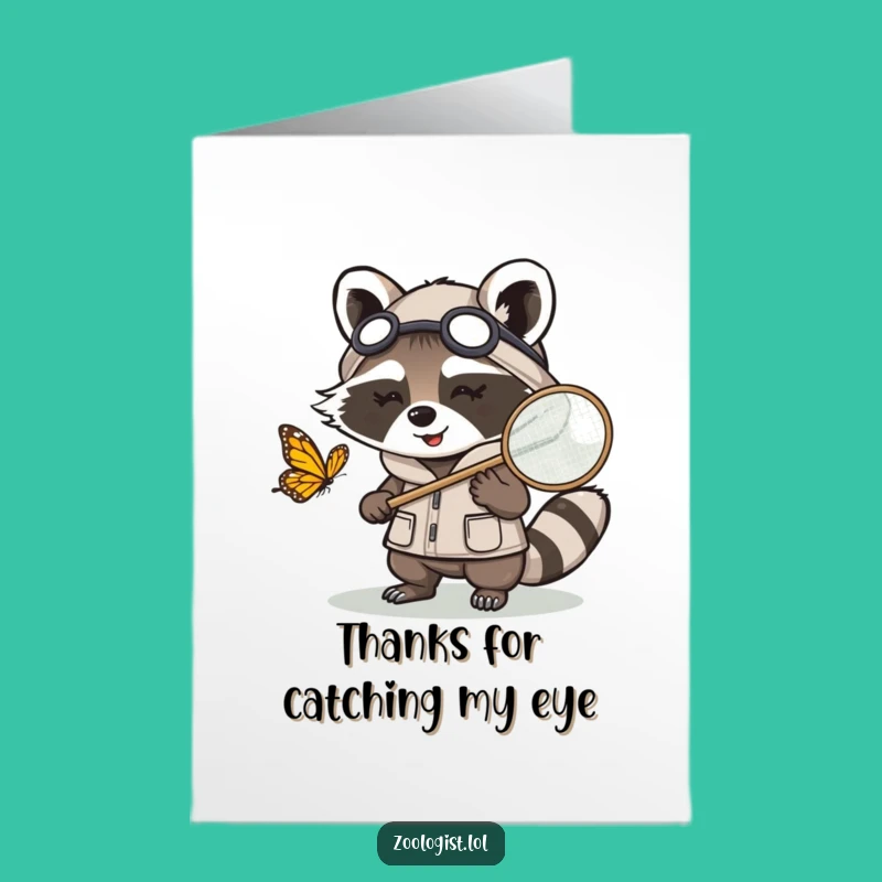 Free Printable Kawaii Raccoon Zoologist Thank You Card: Funny Downloadable Gift for Adventurers