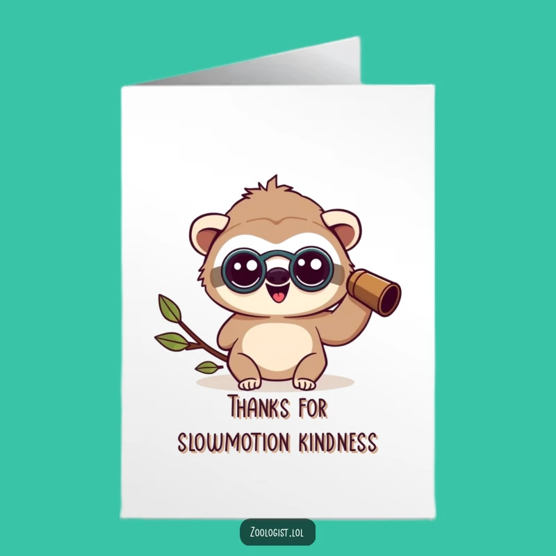 Free Printable Kawaii Sloth Zoologist Thank You Card - Amazed & Binoculars Funny Downloadable Gift
