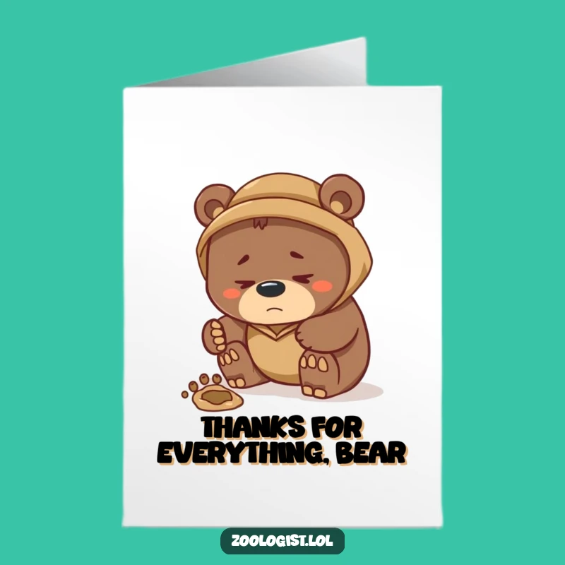 Free Printable Thank You Card: Amusing Bear Zoologist Investigating Prints - DIY Gift