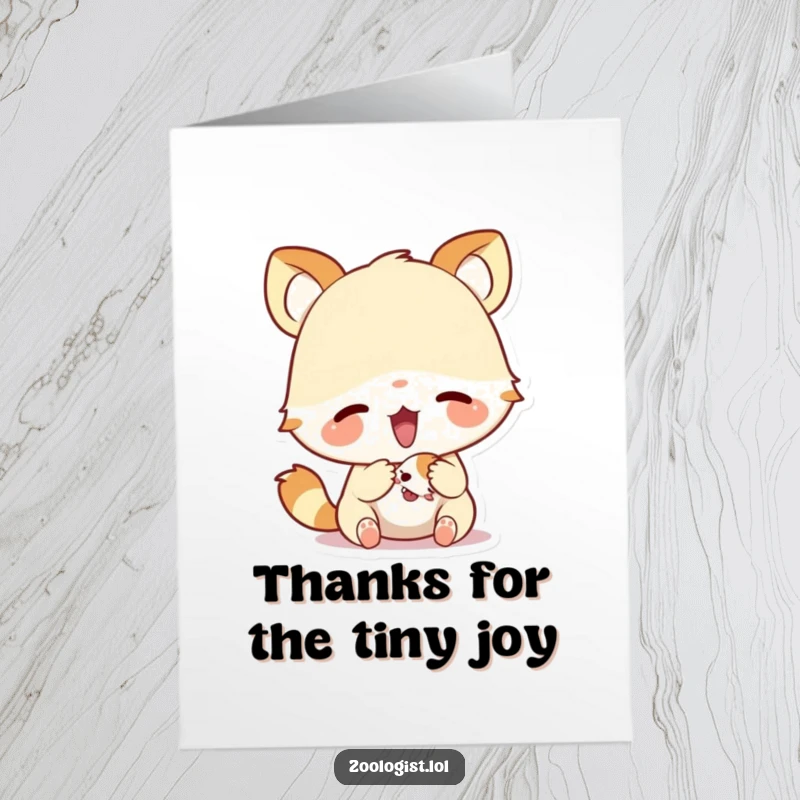 Funny Free Printable Thank You Card where a cute animal excitedly examines a small, interesting creature with delight.