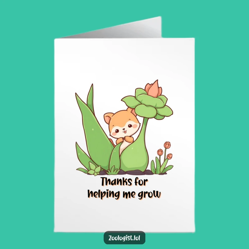 Free Printable Thank You Card: Cute Animal Poking Plant Humor Downloadable