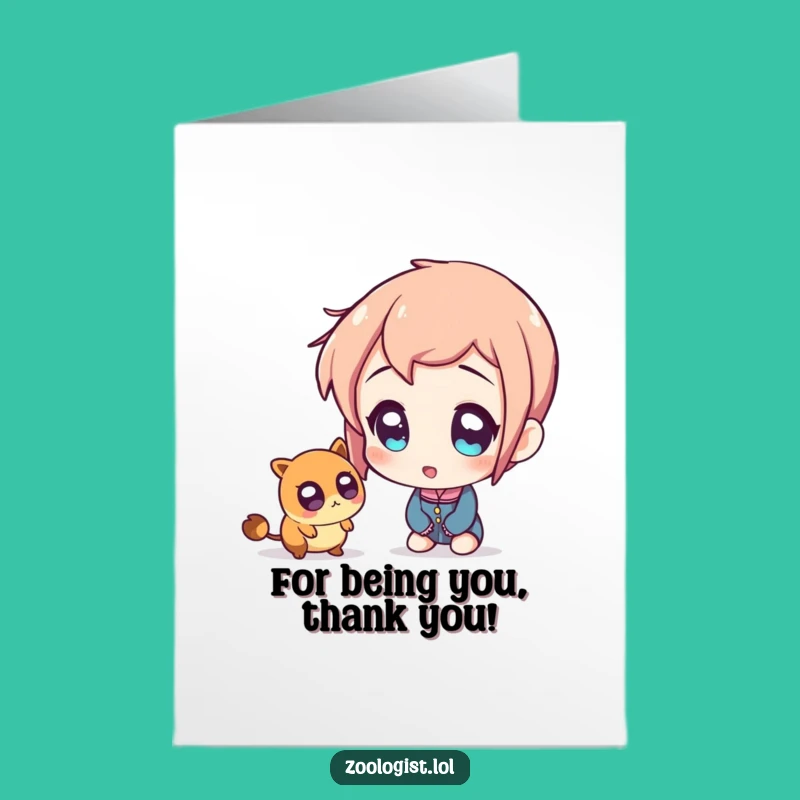Free Printable Thank You Card: Funny Amazed Character & Tiny Creature - Downloadable Gift
