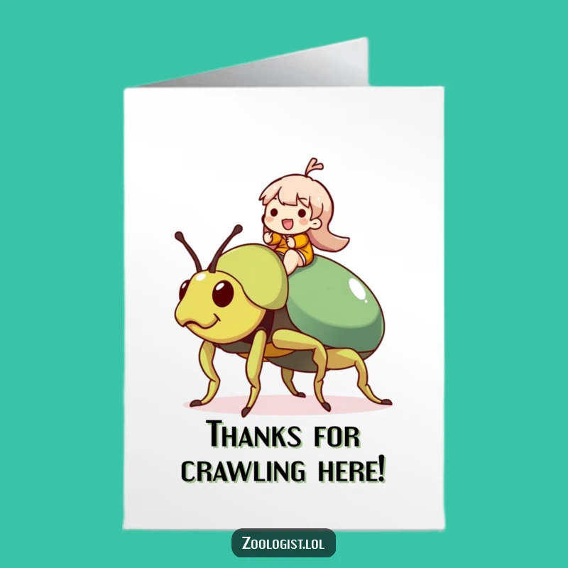 Free Printable Thank You Card: Funny Beetle Ride Character, Downloadable Grateful Gift