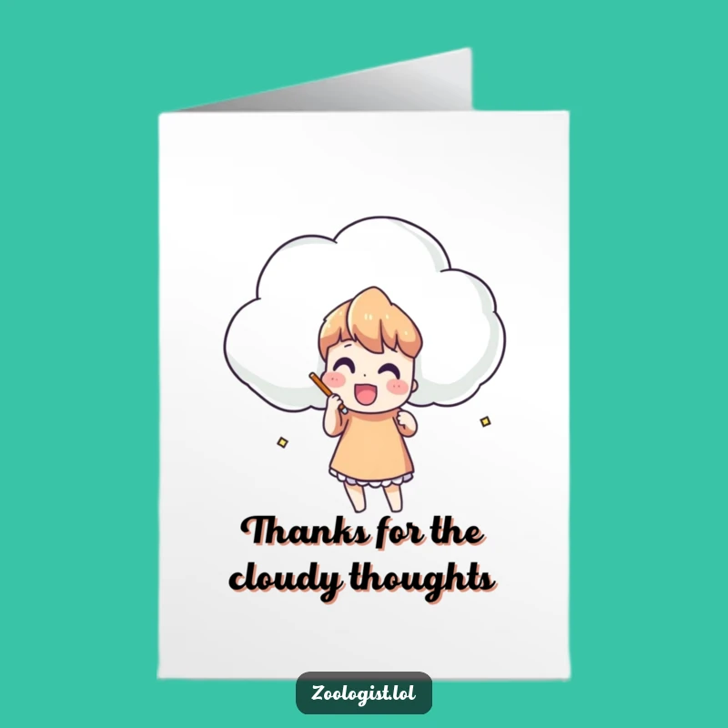 Free Printable Thank You Card: Cloud Sketching Character for Funny Gratitude Downloadable Gift