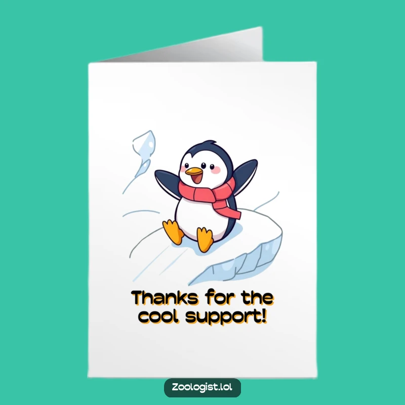 Free Printable Thank You Card: Cheerful Penguin Zoologist, Funny Slide-o-thanks Downloadable