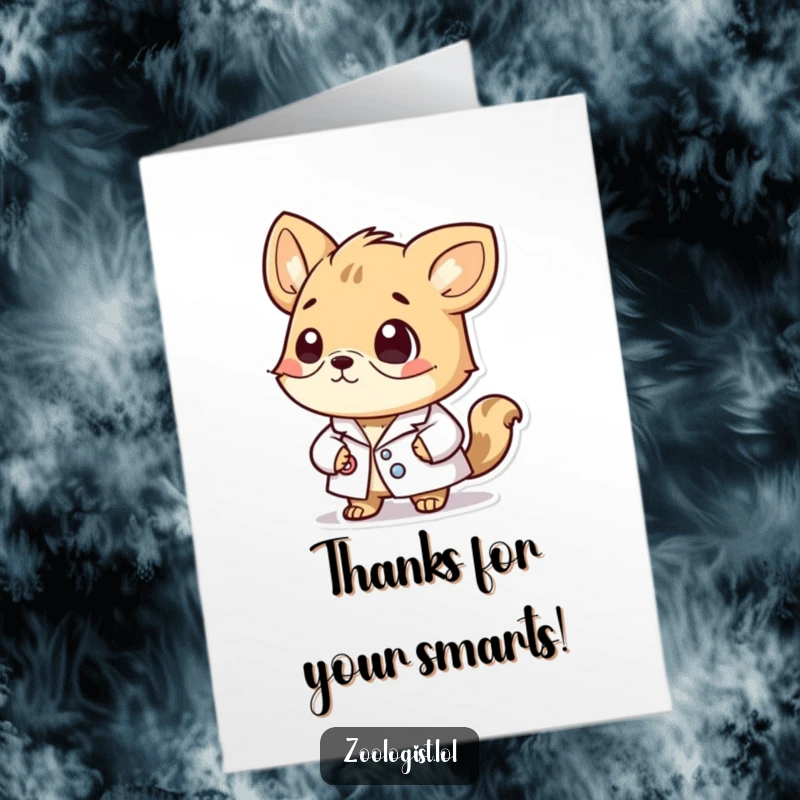 Funny Free Printable Thank You Card: A cute animal wearing a lab coat thoughtfully considers their thanks, ideal for a DIY gift.
