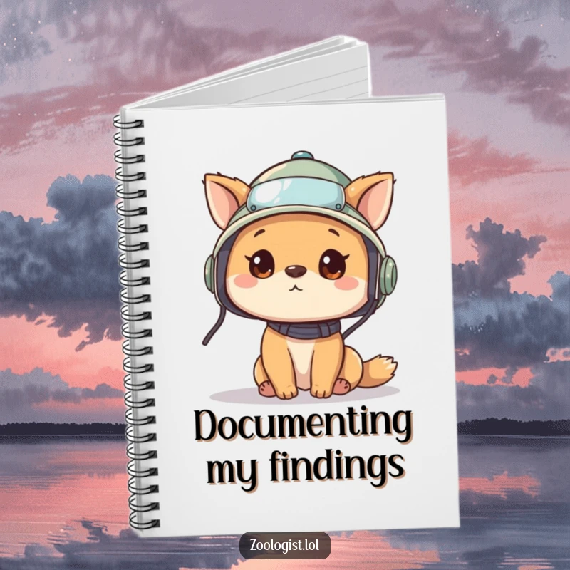 Funny notebook cover with a cute animal character in a pith helmet, looking around curiously, encouraging exploration and detailed observation.