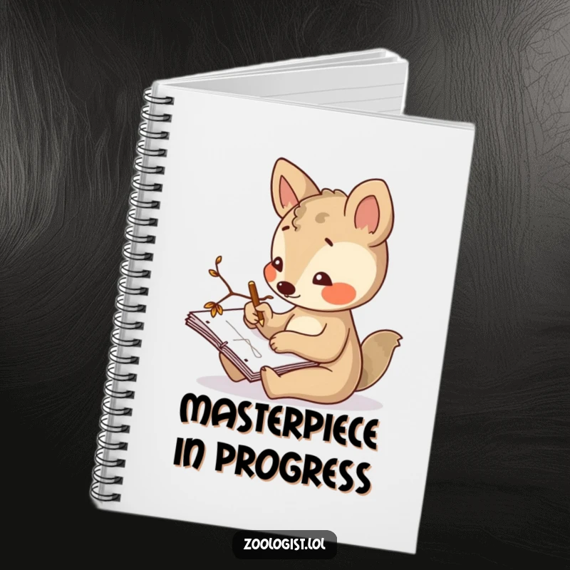 Funny notebook cover featuring a curious animal character sketching in a notepad with a twig, ideal for capturing creative ideas and drawings.