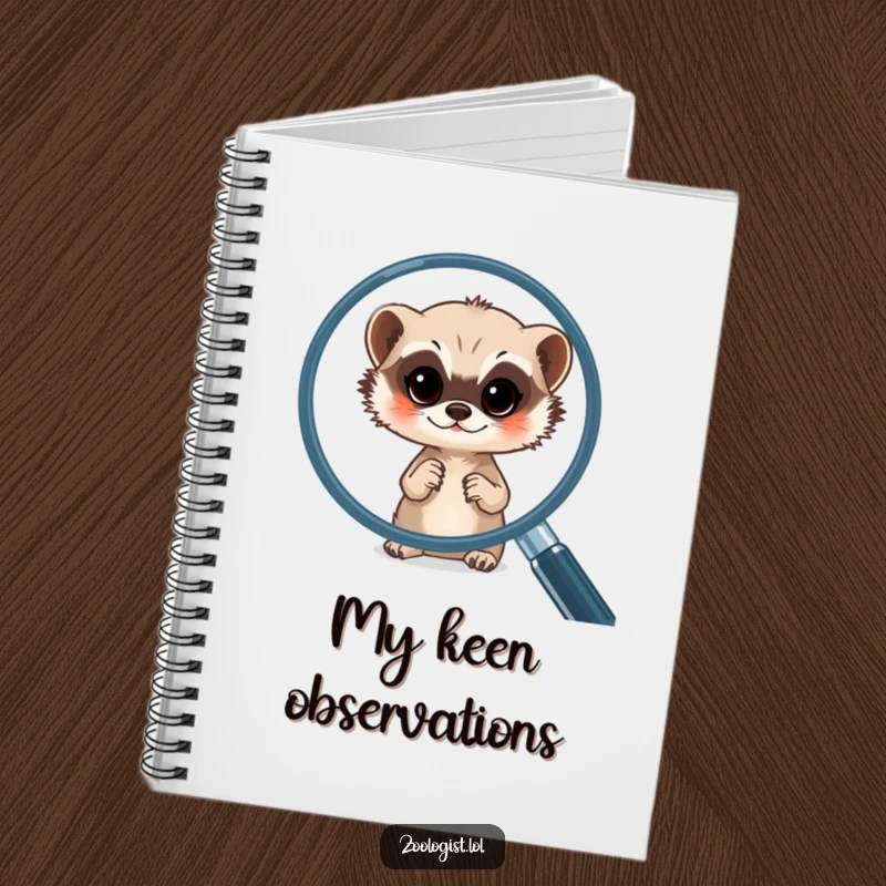 Funny meerkat notebook with a meerkat using a magnifying glass to examine tiny text, ideal for detailed note-taking.