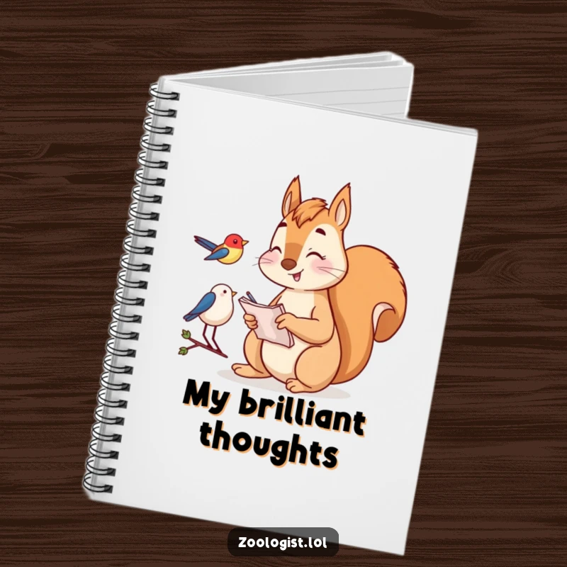 Funny Notebook: Happy squirrel taking notes while watching a bird, a whimsical and functional journal for nature enthusiasts.