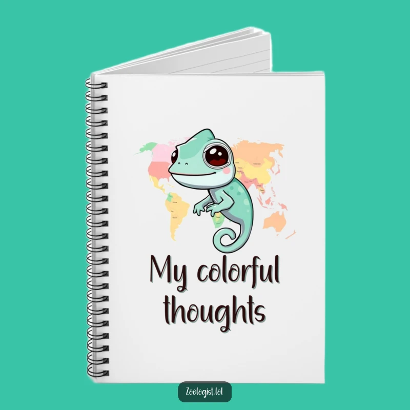 Funny Chameleon World Map Notebook: Jot Down Travels with Colorful Notes
