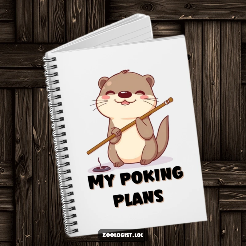 Funny otter notebook with a giggling otter poking a small hole with a stick, ideal for jotting down playful thoughts.