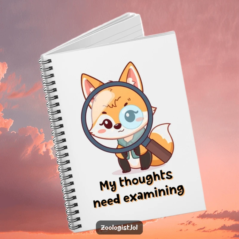 Funny Kawaii Fox Zoologist Notebook: A cute fox scientist peeks from a magnifying glass, ideal for funny notes and ideas.