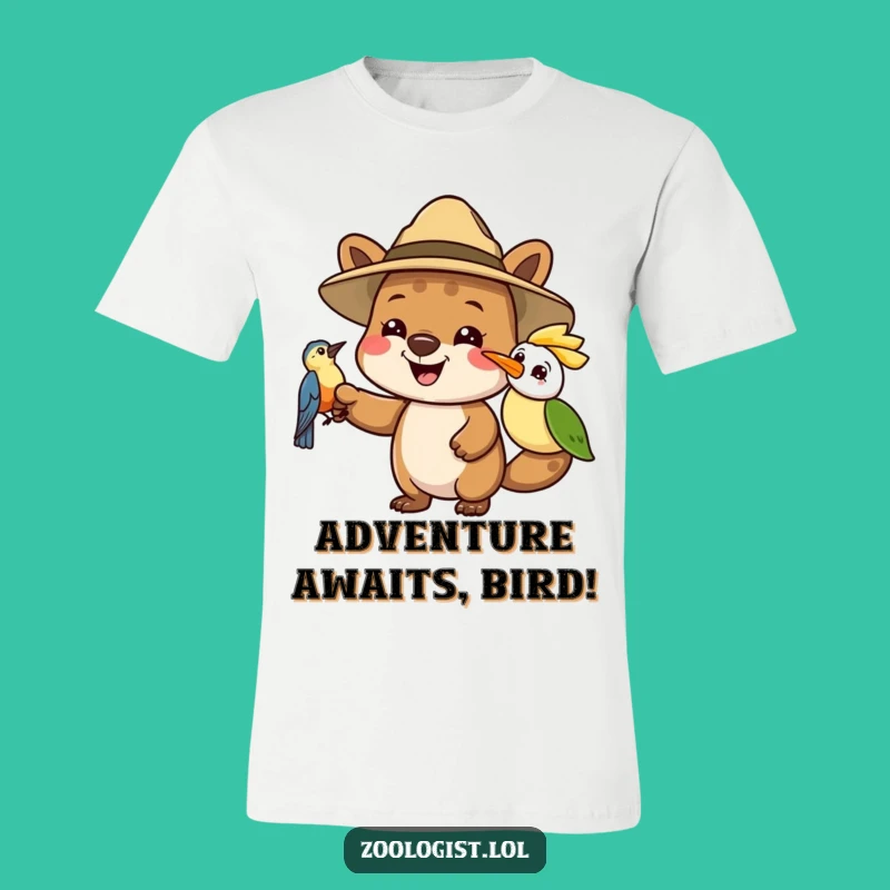 Funny Safari Explorer T-Shirt - Joyful Animal Points at Bird, Adventure Fun Tee