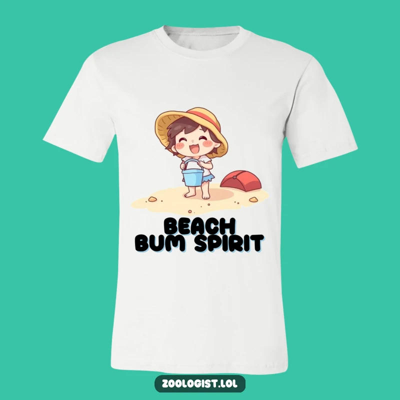 Funny Beach Character T-Shirt: Joyful Bucket & Spade Design, Great Gift for Sun Seekers