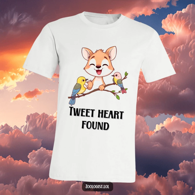 Funny happy animal gazer pointing excitedly at a small bird, bird watching t-shirt, nature enthusiast, perfect funny gift.