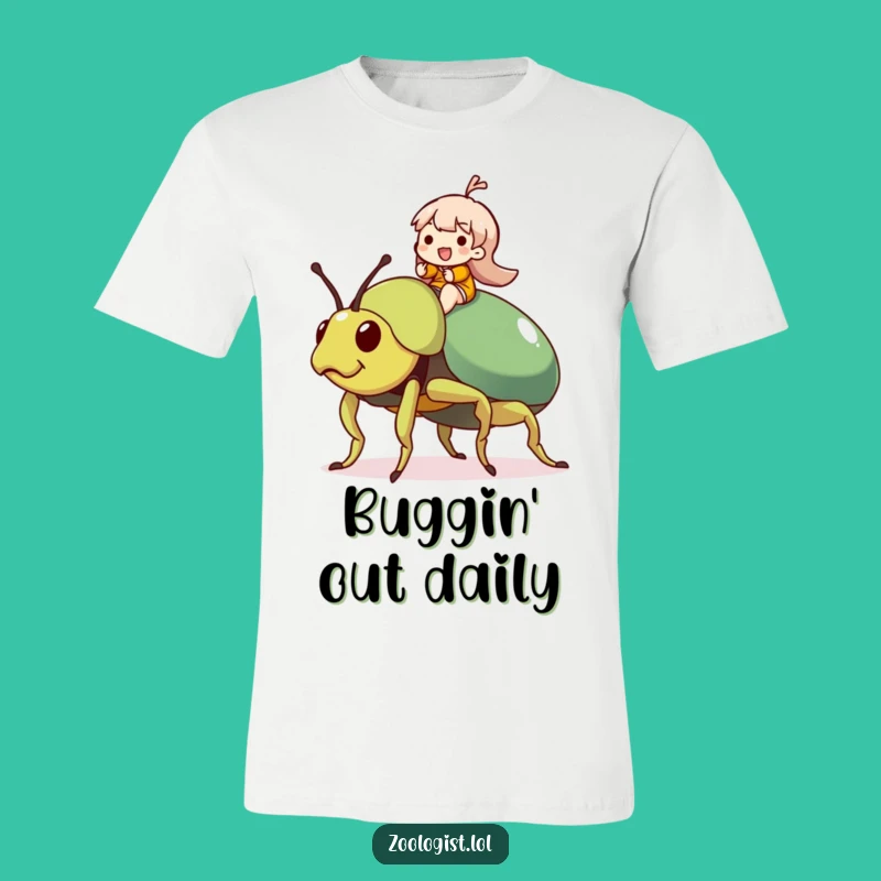 Funny Beetle Rider T-Shirt: Joyful Character's Giant Insect Ride Tee